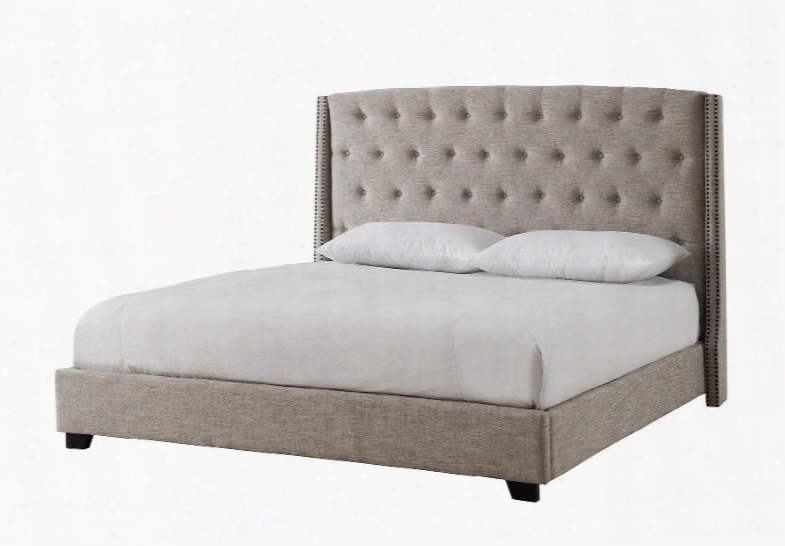 Ssu-cl1600q-s 90" Queen Wingback Bed With Button Tufting Fabric Upholstery And Chrome Nailheads In Sandstone