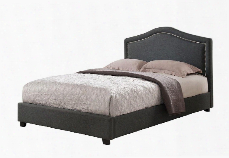 Ssu-cl9150q-m 87" Queen Platform Bed With Nail Head Accents Euro Slats And Polyester Fabric Upholstery In Dark