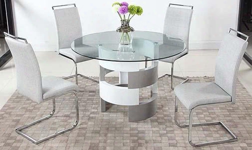 Sunny Collection Sunny-5pc Dining Room Set With Dining Table + 4 Side Chairs In White And