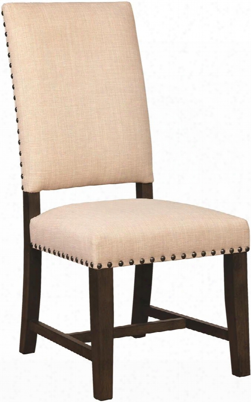 Suthers Collection 102820 19" Side Chair With  Nail Head Trim Tapered Legs S Moky Black Asian Hardwood Construction And Chenille Fabric Upholstery In Beige