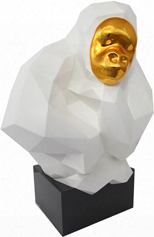 Tov-c6611 Pondering Ape Sculpture - White And