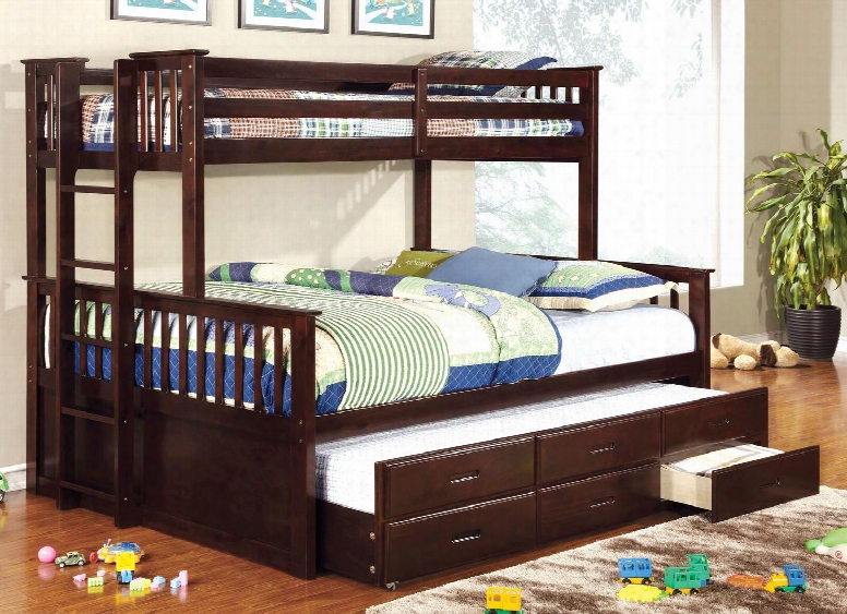 University Cm-bk458q-exp-bed-tr Twin/queen Bunk Bed With Trundle In Dark