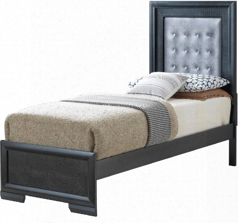 Vella Collection G5650a-fb Queen Size Bed With Tufted Headboard Crocodile Texture And Wood Veneers In