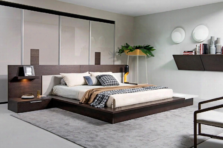 Vgwcsb-b03-brngry-q Modrest Torino Brown Oak & Grey Queen Size Platform Bed With Lights And 2 Built-in