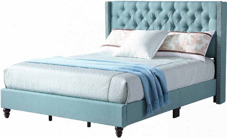 Victa Collection G1910-fb-up Full Size Bed With Tufted Headboard Nail Head Trim And Wood Front Leg In Teal