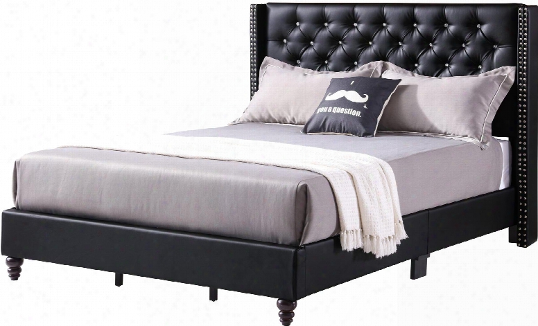 Victa Collection G1919-fb-up Full Size Bed With Faux Leather Cover Nail Head Trim And Wood Front Leg In