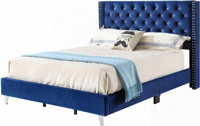 Victa Collection G1924-fb-up Full Size Bed With Velvet Like Cover Nail Head Trim And Wood Front Leg In