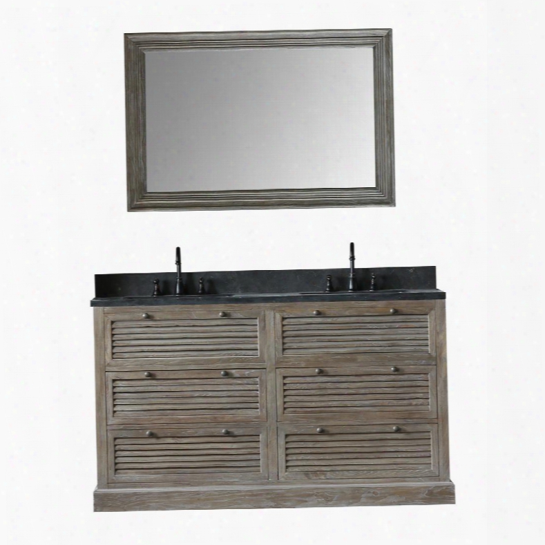 Wn7260+wn7231-m 61" Solid Elm Double Sink Vanity With 47" Mirror Natural Moon Stone Top Four Drawers And Oil Rubbed Bronze Faucet In Brushed