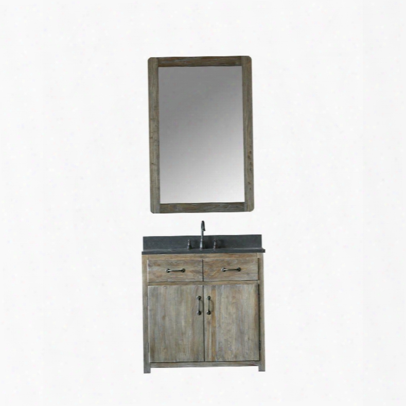 Wn7336 36" Solid Elm Sink Vanity With Mirror Natural Moon Stone Top Two Drop Down Drawers Two Doors And Oil Rubbed Bronze Faucet In Brushed