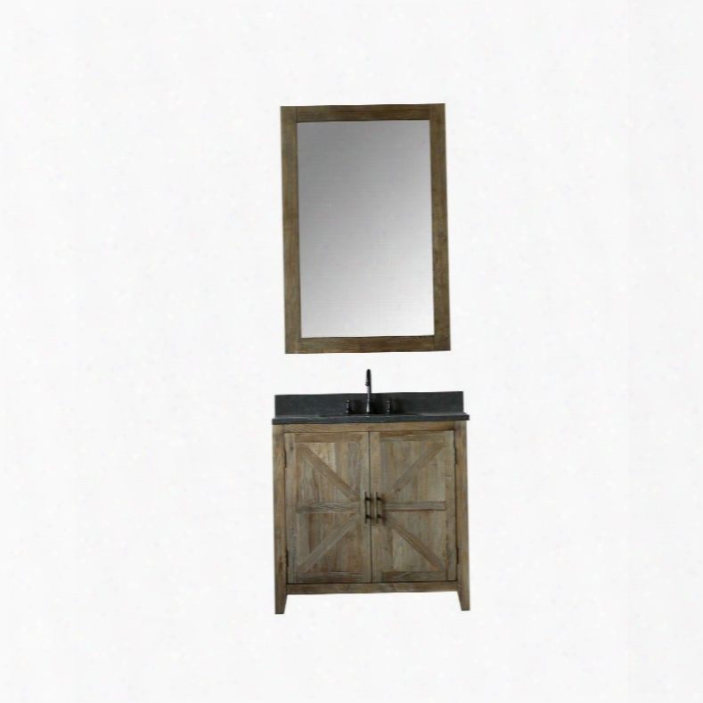 Wn7536+wn7531-m 36" Solid Elm Sink Vanity With Mirror Natural Moon Stone Top Two Doors One Drawer And Oil Rubbed Bronze Faucet In Brushed