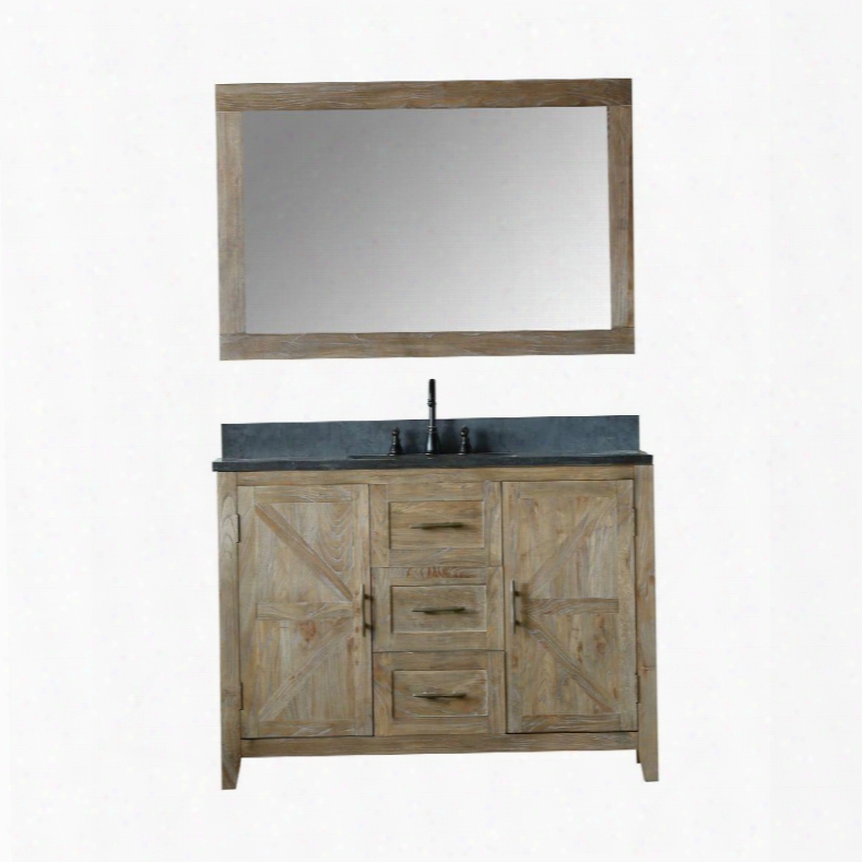 Wn7548 48" Solid Elm Sink Vanity With Mirror Natural Moon Stone Top Two Doors Two Drawers And Oil Rubbed Bronze Faucet In Brushed