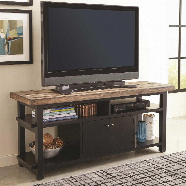 Wylder Collection 701062 57" Tv Console With 2 Doors Open Storage Compartments Solid Wood Legs Metal Hardware And Solid Pine Construction In Rustic Brown