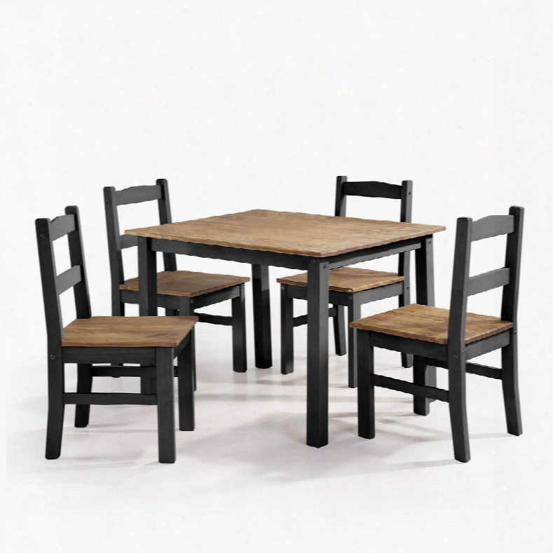 York Collection Cs18007 39" 5-piece Solid Wood Dining Set With 1 Table And 4 Chairs In Black