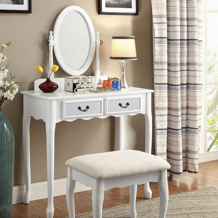 Adrianna Cm-dk6431wh Vanity With Transitional Style Storage Drawers Padded Stool Included Padded Stool Included In