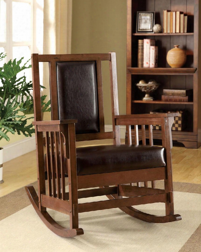 Apple Valley Cm-ac6580-pu Accent Chair With Classic Style Rocker Solid Wood And Others Padded Leatherette Seat Espresso Finish In