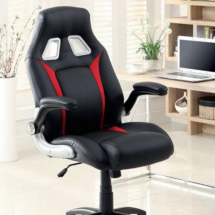 Argon Cm-fc612 Ht. Adjustable Office Chair Withpneumatic Ht. Adjustable Seat Padded Leatherette Chair Black Silver And Red Accents Padded Armrests In