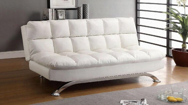 Aristo Collection Cm2906wh 71" Futon Sofa With Chrome Legs Extra Support Legs And Letherette Upholstery In