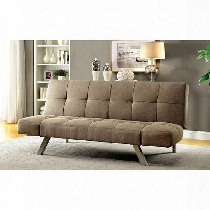 Arleen Collection Cm2818 72" Futon Sofa With Chrome Legs Tufted Seat Adjustable Arms And Fabric Upholstery In Light