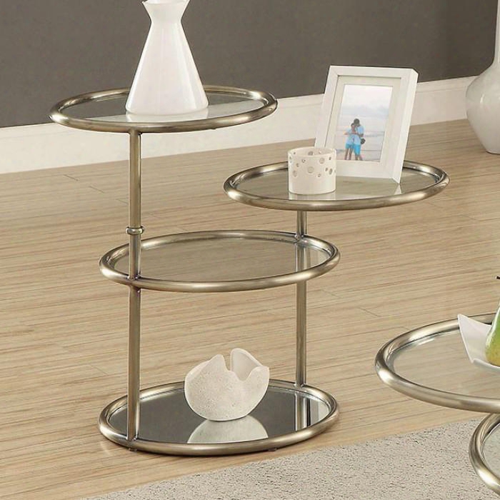 Athlone Collection Cm4358e 16" End Table With Tiered Design Swivel Top Trays 5mm Clear Tempered Glass Mirror Bottom And Swivel Top Trays In