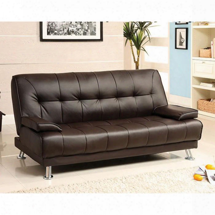 Beaumont Collection Cm2100 76" Futon Sofa With Chrome Legs Leatherette Seat And Tufted Detailing In Dark