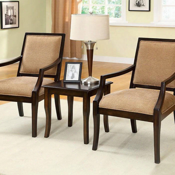 Boudry Cm-ac6990-3pk 3 Pc. Accent Table And Chair Set With Padded Fabric Seat Solid Wood And Others Espresso Finish In