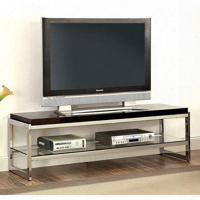 Brisa Cm5130crm-tv-pk 60" Tv Stand With Metal Frame And Bottom Shelf In High Gloss Champagne And Chrome