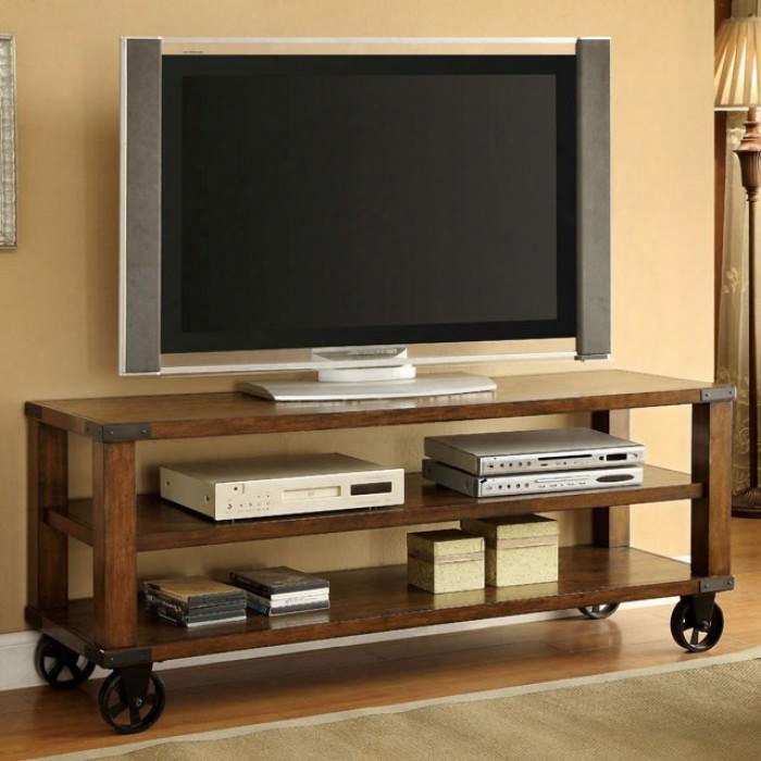 Broadus Ii Cm5227-tv 60" Tv Console With Transitional Style Open Shelves Rear Wiring Access Caster Wheels In Dark