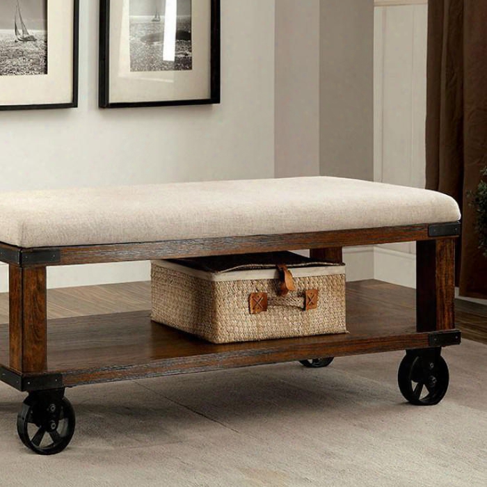 Broadus Iv Cm-bn6254 Bench With Industrial Design Padded Linen-like Fabric Open Shelf Caster Wheel Accents In Light