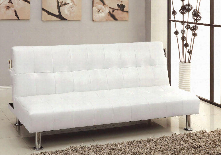 Bulle Collection Cm2669p-wh 70" Futon Sofa With Side Pockets Extra Folding Legs Tufting And Leatherette In