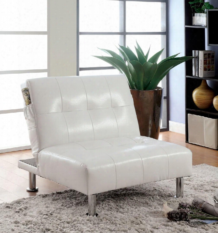 Bulle Collection Cm2669wh-ch 35" Chair With Side Pockets Extra Folding Legs Tufting And Leatherette In