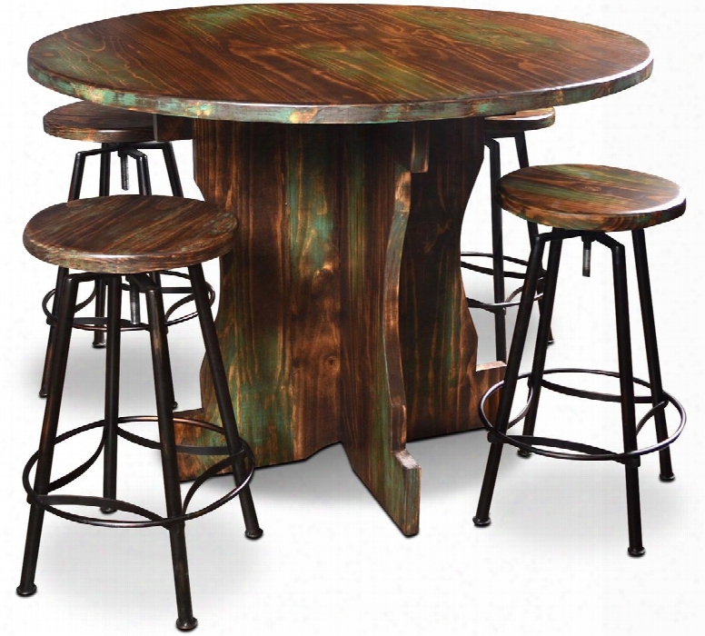 Cabo Collection Hh-8014-048-5pc 5 Piece Round Pub Set With Table + 4 Bar