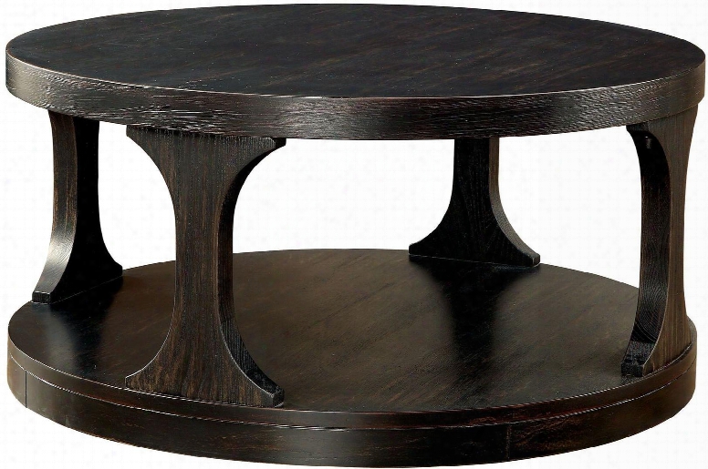 Carrie Collection Cm4422c 36" Coffee  Table With Intricate Wood Grain Round Structure And Open Shelf In Antique