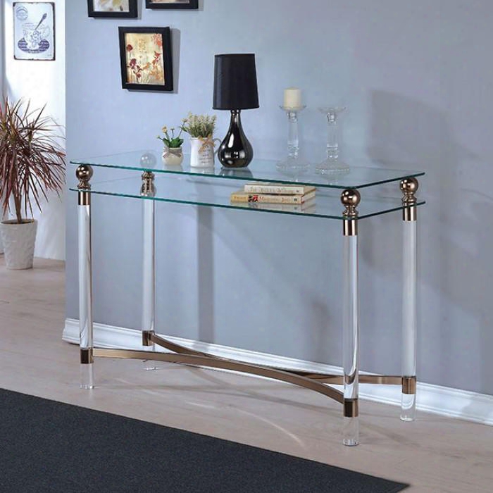 Castlebar Collection Cm4352s 47" Sofa Table With 8mm Clear Tempered Glass Top Clear Acrylic Legs And Curved Beam Supports In