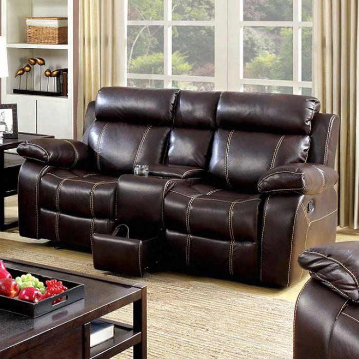 Chancellor Collection Cm6788-lv 75" Love Seat With 2 Recliners Storage Console Contrast Stitching And Breathable Leatherette In