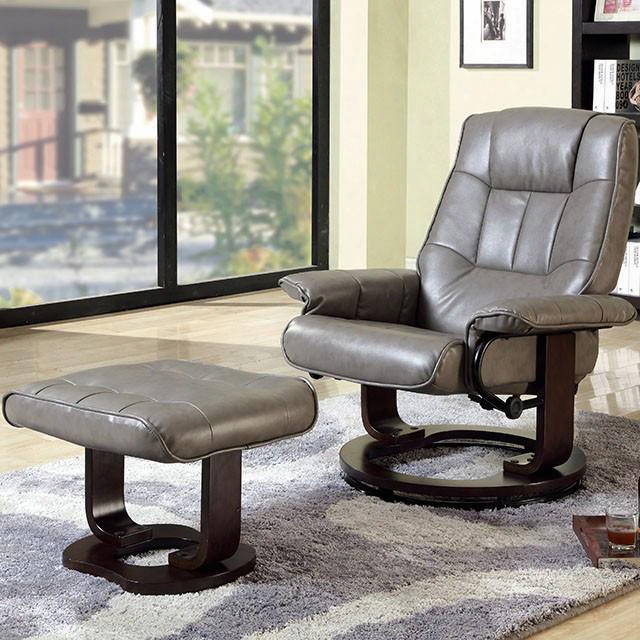 Cheste Cm-rc6920-gy Lounger With Swivel Lounger Chair With Ottoman Dark Walnut Finish Padded Leatherette Seat In