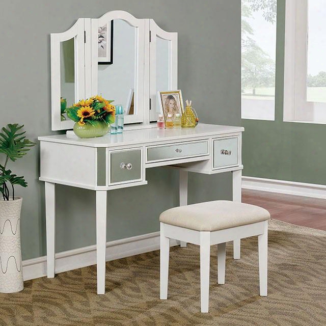 Clarisse Cm-dk6148wh Vanity With Contemporary Style Storage Drawers 3mm Mirror Inserts 3-sided Mirror In