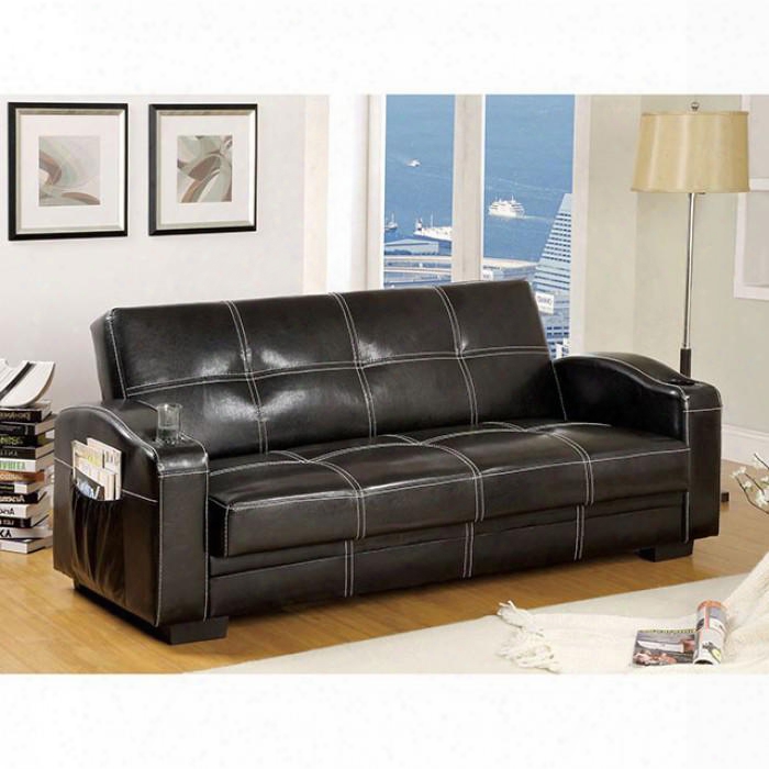 Colona Collection Cm2690 83" Futon Sofa Withlarge Leatherette Seat Cup Holders Side Magazine Pockets And Storage In