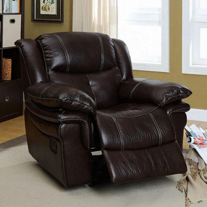 Cordova Assemblage Cm-rc6782 41" Recliner With Plush Cushions Stitched Detail And Faux Nubuck In Dark