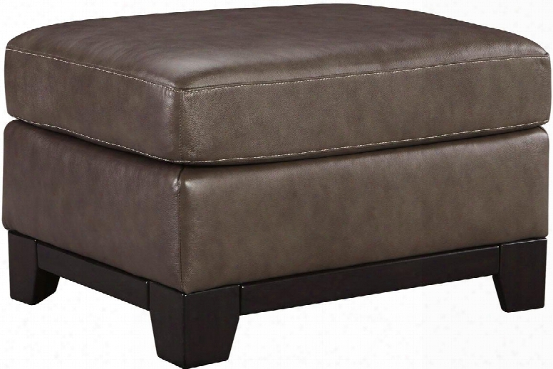 Derwood Collection 8800314 29" Ottoman With 100% Leather Top In Two-tone Pewter