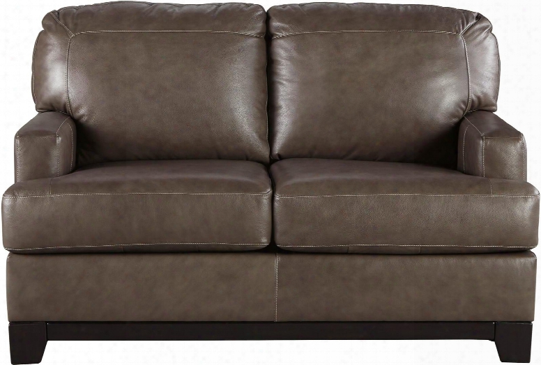 Derwood Collection 8800335 57" Loveseat Wih Track Arms Stitching Details And Exposed Base Rail In Two-tone Pewter