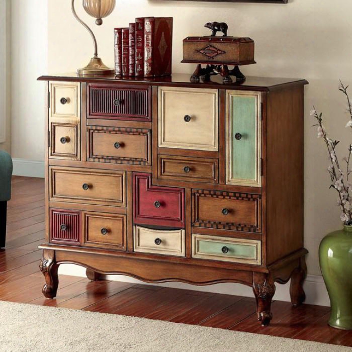 Desreee Cm-ac149 Accent Chest With Vintage Style Cabinet With 9 Drawers Multi-colored Panels Curved Apron In Antique