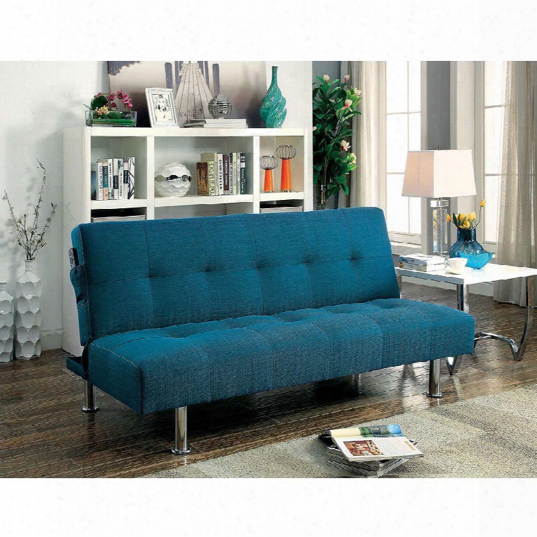 Dewey Collection Cm2679tl 70" Futon Sofa With Side Pockets Extra Folding Legs And Linen-like Faric In Dark