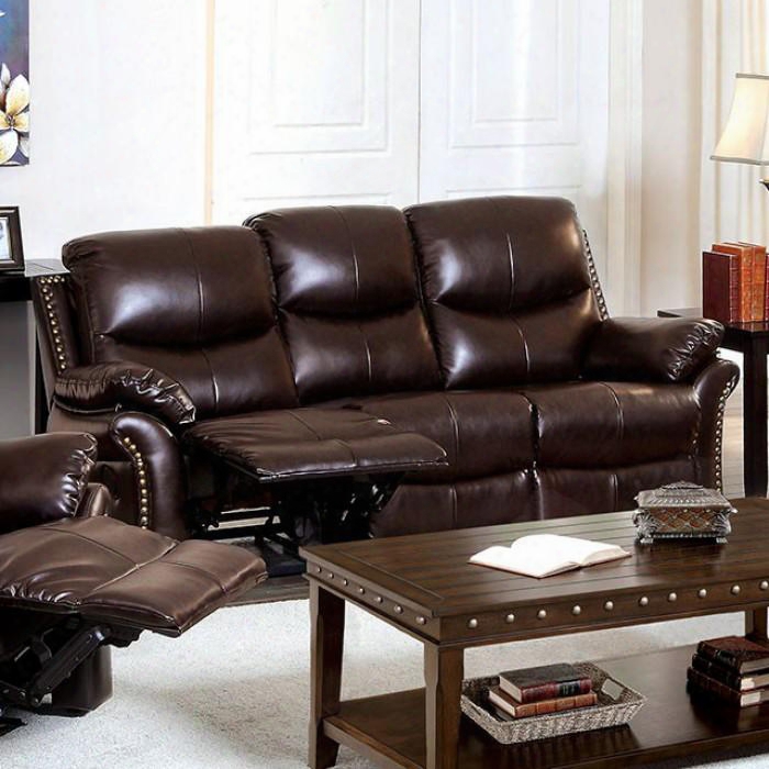 Dudhope Collection Cm6718-s 84" Reclining Sofa With 2 Recliners Nailhead Trim Plush Cushions And Bonded Leather Match In Rustic Dark