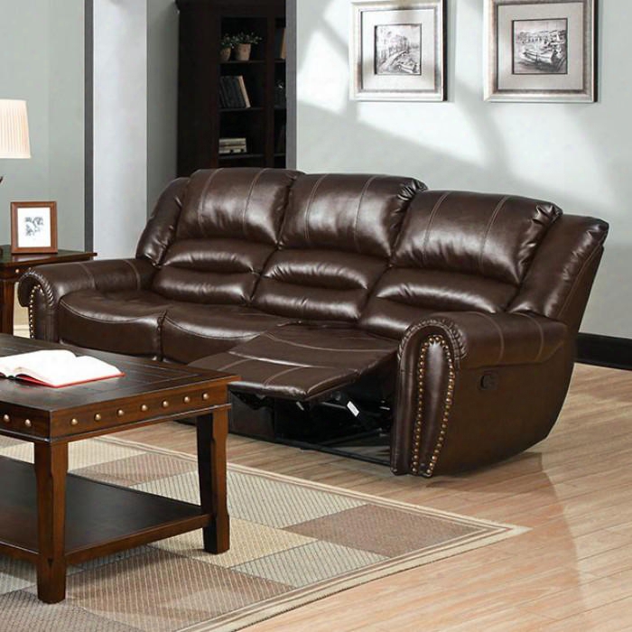 Dundeee Collection Cm6960-s 8" Reclining Sofa With 2 Recliners Nailhead Trim Split Back And Bonded Leather Match In Dark