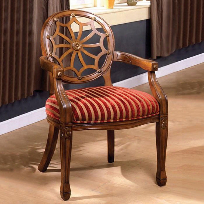 Edingurgh Cm-ac6118 Accent Chair With Hand-carved Look Solid Wood And Others Padded Fabric Seat Antique Oak Finish In Antique