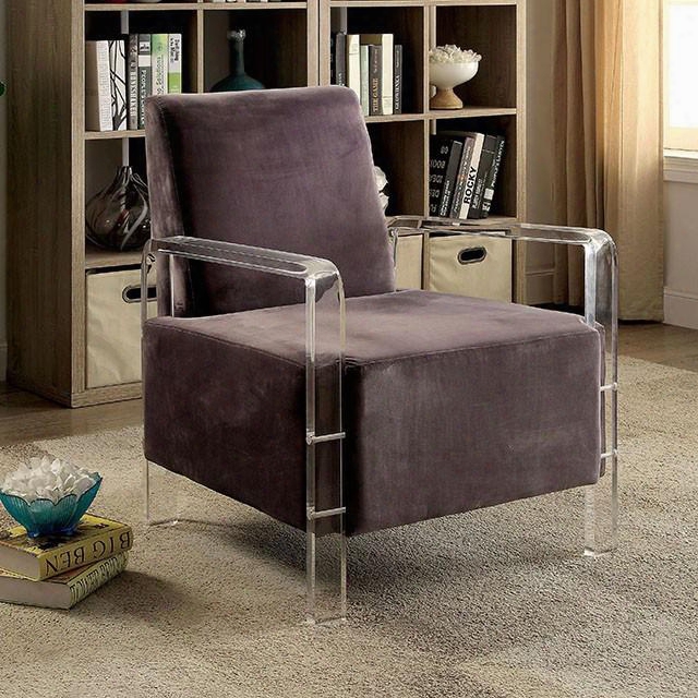 Eloise Cm-ac6187gy Accent Chair Withh Contemporary Style Clear Acrylic Frame Flannelette Fabric Solid Wood And Others* In