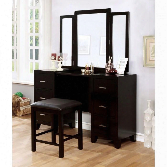 Enrico Cm7088v-pk Vanity With Stool Padded Stool Included 3-sided Mirror And Drawers Felt-lined Top Drawers In