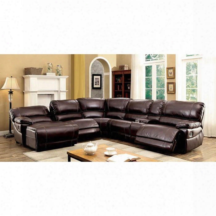 Estrella Collection Cm6131br-sectional 134" Reclining Sectional With Left Arm Facing Chaise 2x Armless Recliner Corner Wedge Storage Console And Right Arm