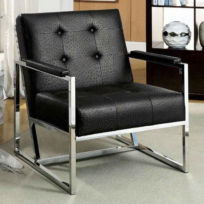 Estridge Cm-ac6272bk Accent Chair With Contemporary Style Button Tufted Padded Arm Rest Ostrich  Leatherette In