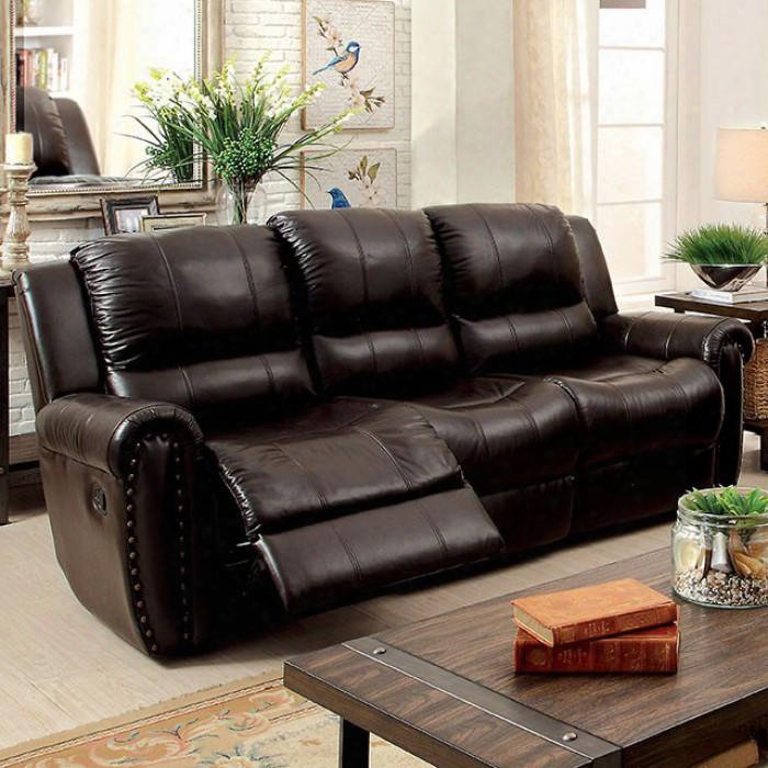 Foxboro Collection Cm6909-sf 87" Reclining So Fa With 2 Recliners Plush Cushions Nailhead Trim And Top Grain Leather Match In